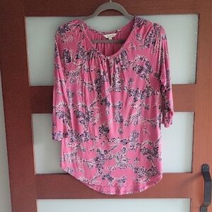 Lucky Brand Pink and Black Floral Blouse
